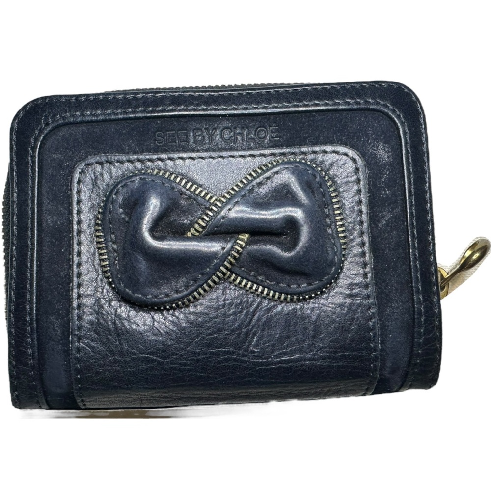 See By Chloe Chloé Black Leather Compact Wallet w Signature Bow